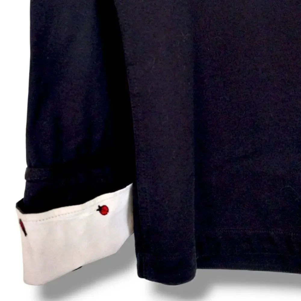 St John Womens Jacket Sz P Black‎ Red Ladybug Buttons & Lining Cuffs Business